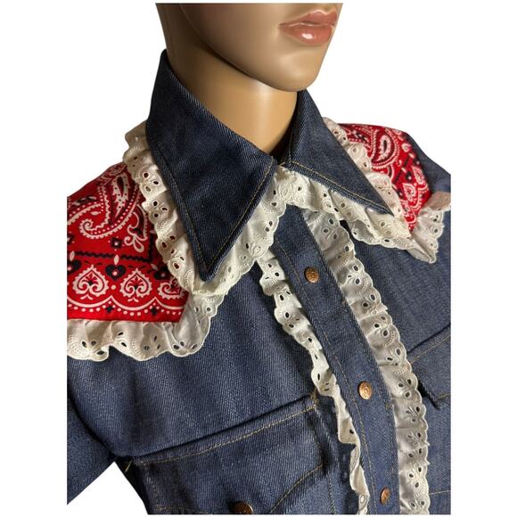 Vintage Bar C authentic western denim shirt dagger collar eyelet trim size med - Picture 7 of 17